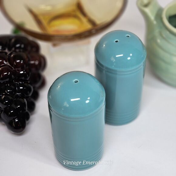 Vtg Neo Art Deco Japan Beehive Salt & Pepper Shakers Teal Blue Color Connection - Picture 4 of 12